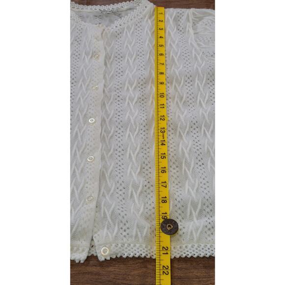 Vintage 60s 70s K-Mart Women's LG 40 Knit Cardigan Grandma Eyelet Ivory - Picture 6 of 8